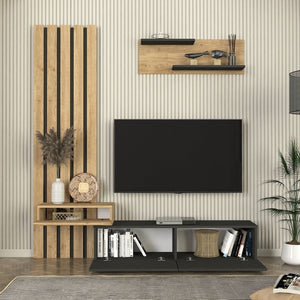 Σύνθεση τηλεόρασης Rosaline  χρώμα ανθρακί - sepet oak 183x31,3x196,9εκ.
