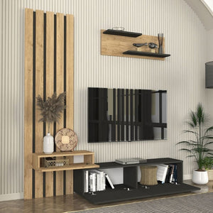 Σύνθεση τηλεόρασης Rosaline  χρώμα ανθρακί - sepet oak 183x31,3x196,9εκ.