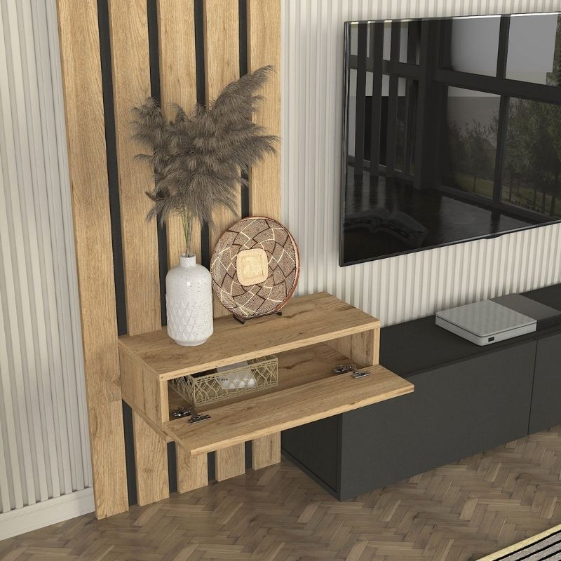 Σύνθεση τηλεόρασης Rosaline  χρώμα ανθρακί - sepet oak 183x31,3x196,9εκ.