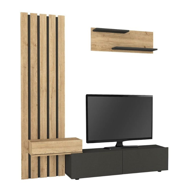 Σύνθεση τηλεόρασης Rosaline  χρώμα ανθρακί - sepet oak 183x31,3x196,9εκ.