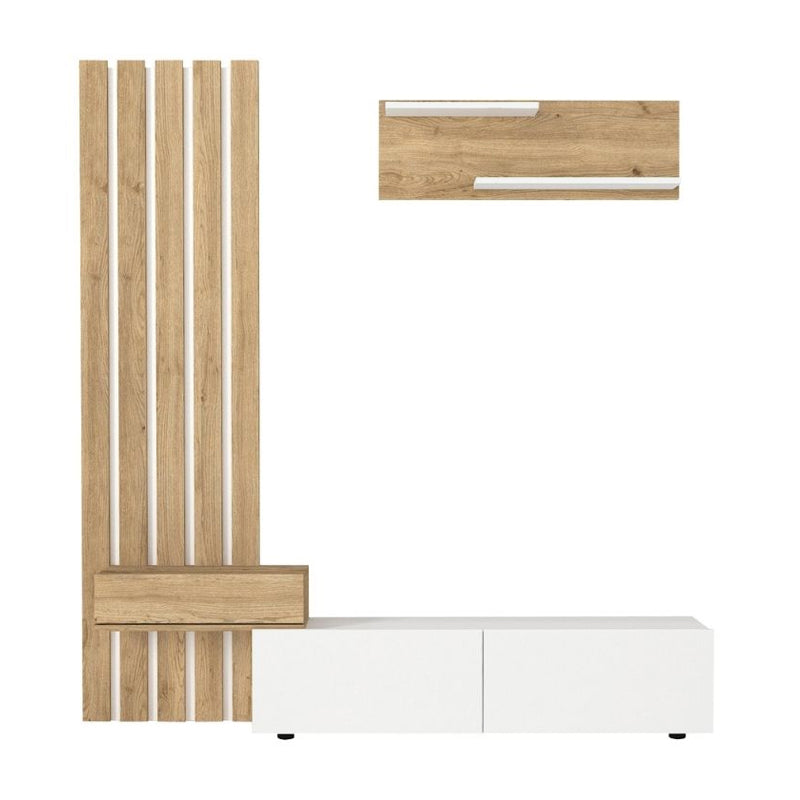 Σύνθεση τηλεόρασης Rosaline  χρώμα λευκό - sepet oak 183x31,3x196,9εκ.