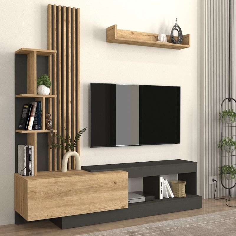 Σύνθεση τηλεόρασης Vermont  χρώμα ανθρακί - sepet oak 180x40x193,8εκ.