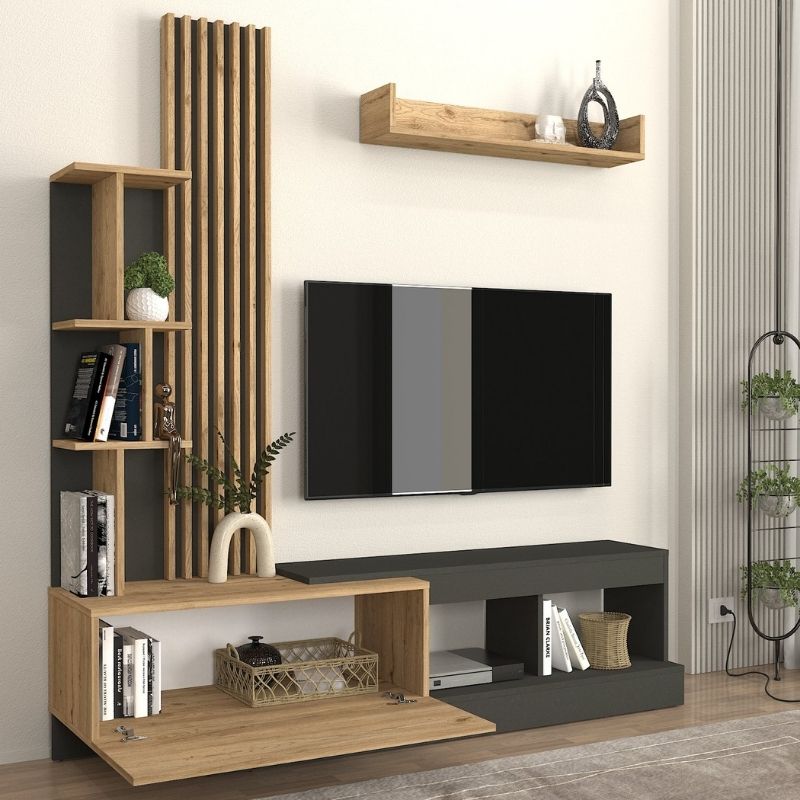 Σύνθεση τηλεόρασης Vermont  χρώμα ανθρακί - sepet oak 180x40x193,8εκ.