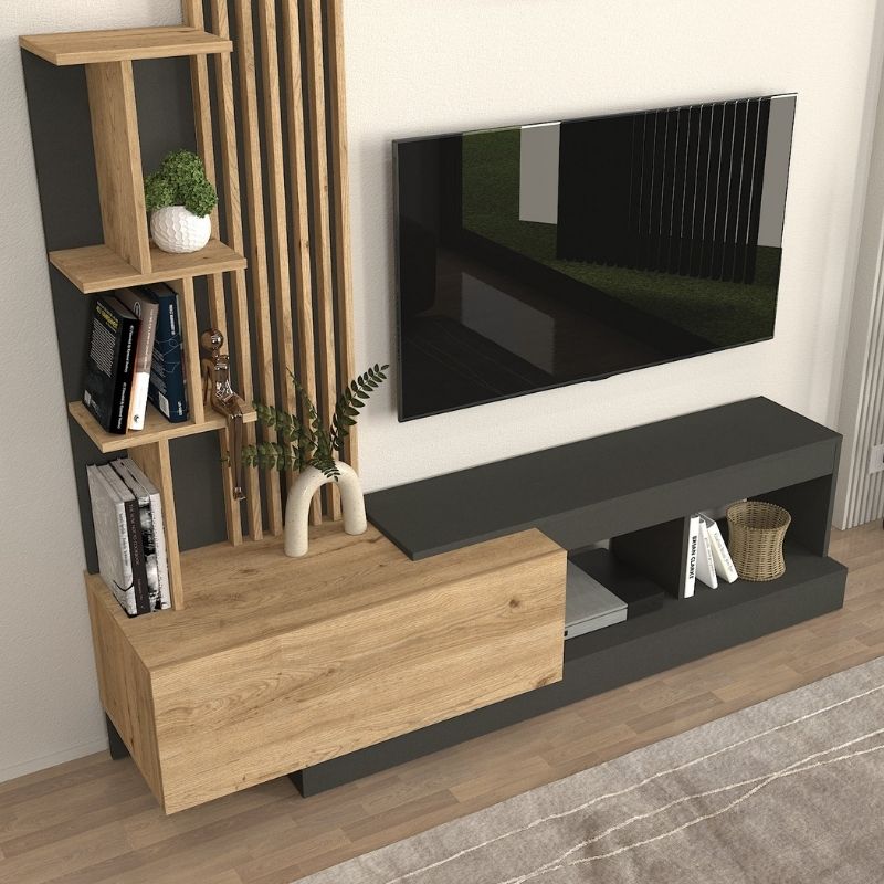 Σύνθεση τηλεόρασης Vermont  χρώμα ανθρακί - sepet oak 180x40x193,8εκ.