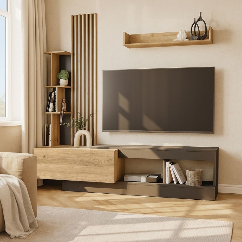 Σύνθεση τηλεόρασης Vermont  χρώμα ανθρακί - sepet oak 180x40x193,8εκ.