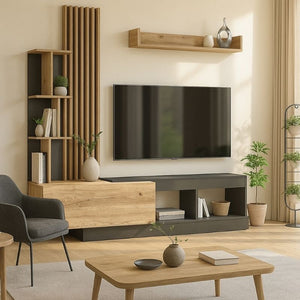 Σύνθεση τηλεόρασης Vermont  χρώμα ανθρακί - sepet oak 180x40x193,8εκ.