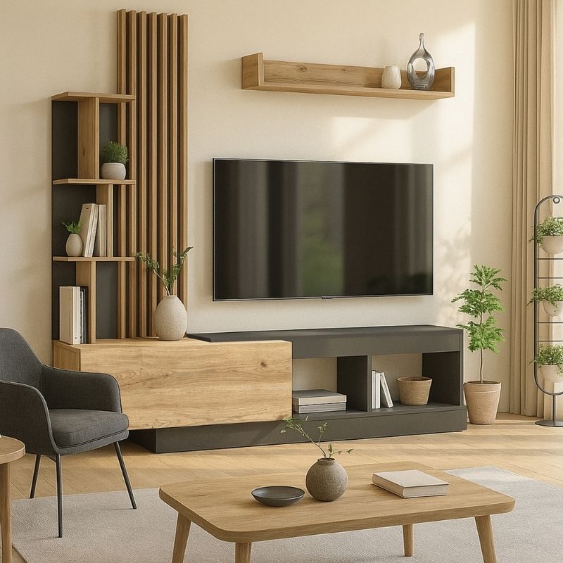 Σύνθεση τηλεόρασης Vermont  χρώμα ανθρακί - sepet oak 180x40x193,8εκ.