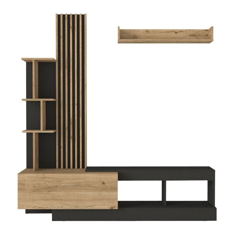 Σύνθεση τηλεόρασης Vermont  χρώμα ανθρακί - sepet oak 180x40x193,8εκ.