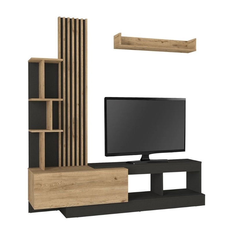 Σύνθεση τηλεόρασης Vermont  χρώμα ανθρακί - sepet oak 180x40x193,8εκ.