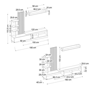 Σύνθεση τηλεόρασης Vermont  χρώμα ανθρακί - sepet oak 180x40x193,8εκ.