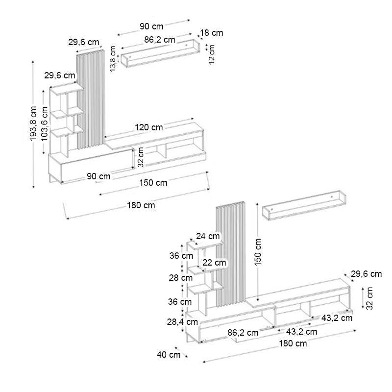 Σύνθεση τηλεόρασης Vermont  χρώμα ανθρακί - sepet oak 180x40x193,8εκ.