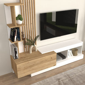 Σύνθεση τηλεόρασης Vermont  χρώμα λευκό - sepet oak 180x40x193,8εκ.