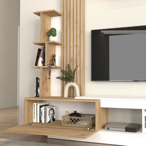Σύνθεση τηλεόρασης Vermont  χρώμα λευκό - sepet oak 180x40x193,8εκ.