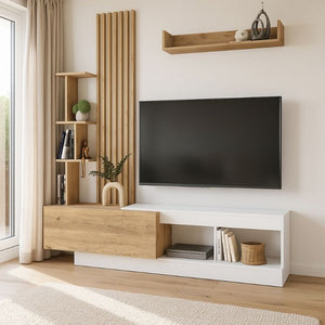 Σύνθεση τηλεόρασης Vermont  χρώμα λευκό - sepet oak 180x40x193,8εκ.