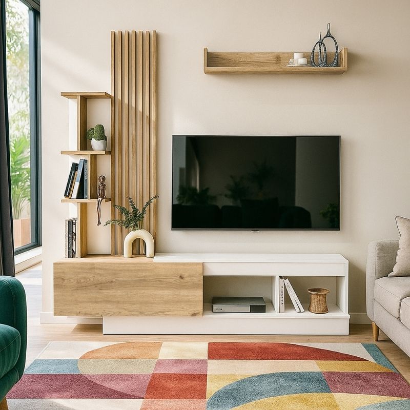 Σύνθεση τηλεόρασης Vermont  χρώμα λευκό - sepet oak 180x40x193,8εκ.