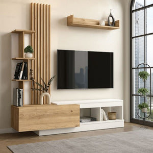 Σύνθεση τηλεόρασης Vermont  χρώμα λευκό - sepet oak 180x40x193,8εκ.
