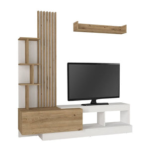 Σύνθεση τηλεόρασης Vermont  χρώμα λευκό - sepet oak 180x40x193,8εκ.