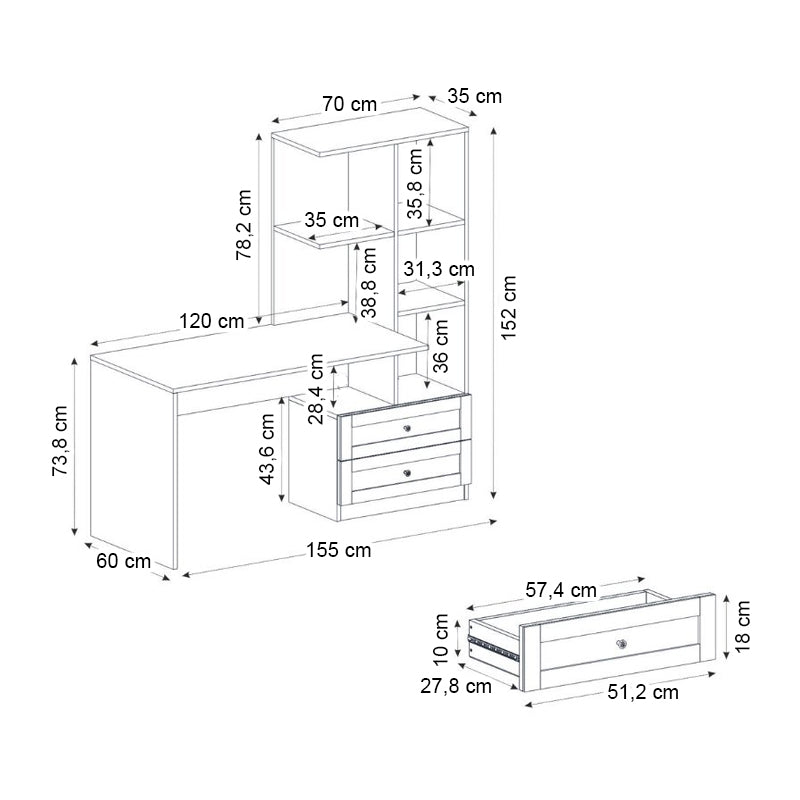 Γραφείο εργασίας Mantra  χρώμα λευκό 150x60x152εκ.
