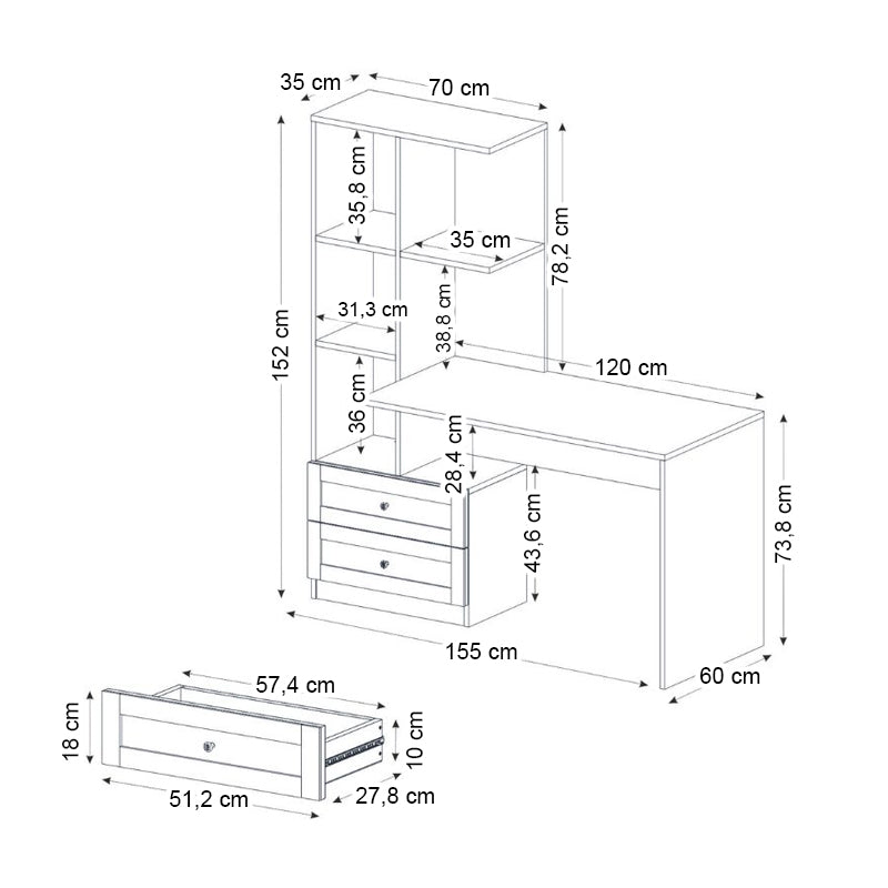 Γραφείο εργασίας Mantra  χρώμα ανθρακί 150x60x152εκ.