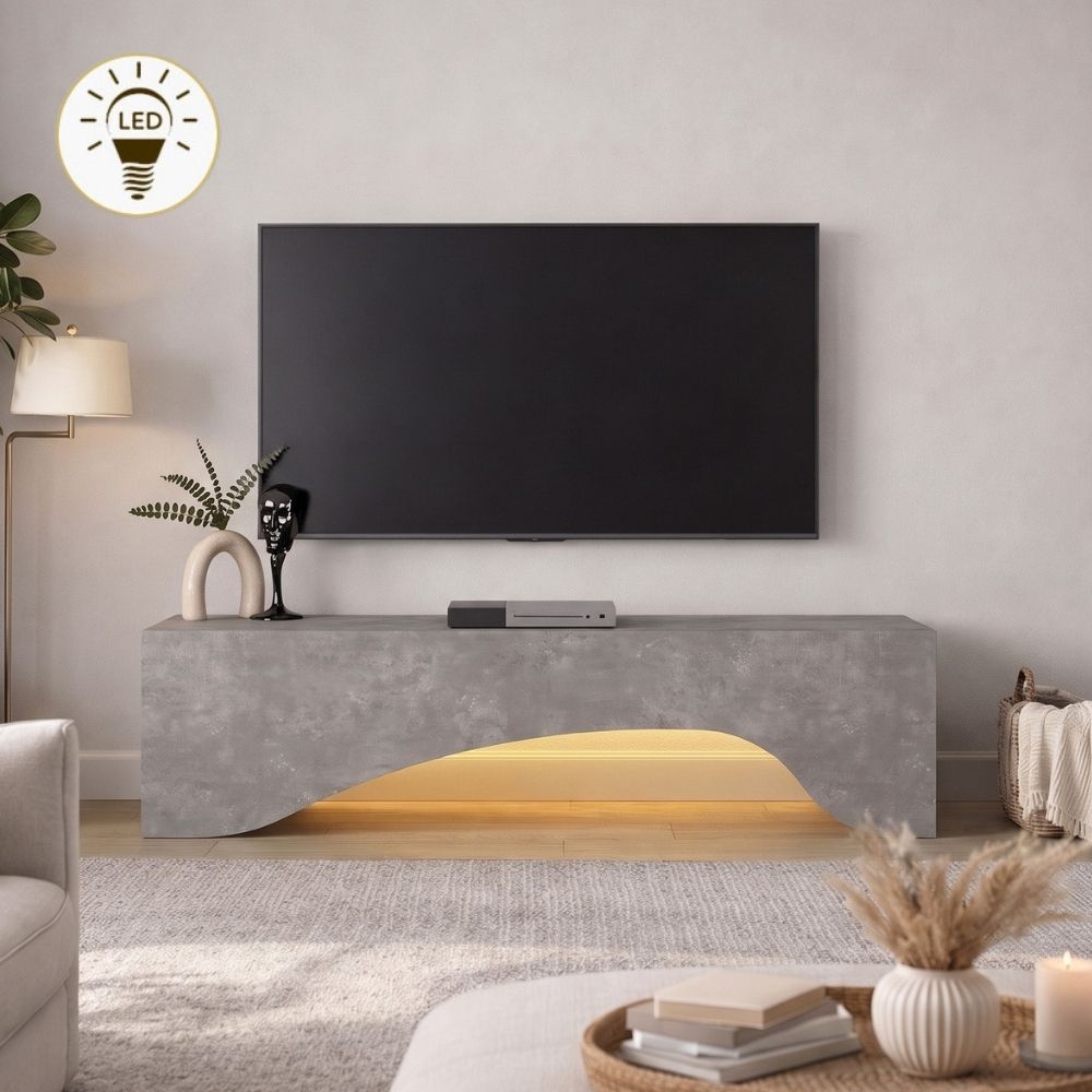 Έπιπλο τηλεόρασης Mara  με LED χρώμα γκρι σκυροδέματος 150x31,4x40εκ.