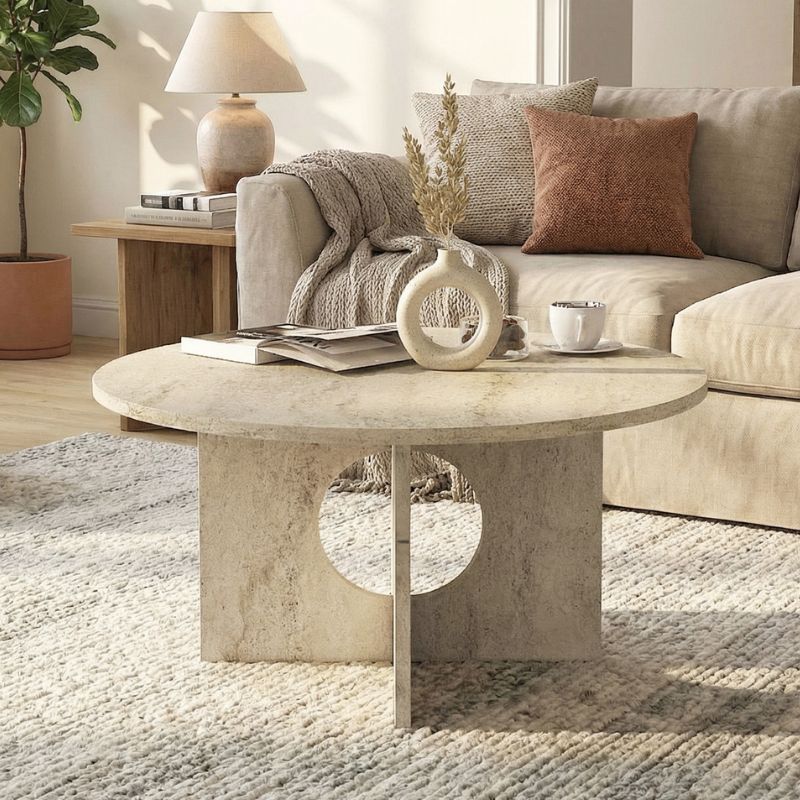 Τραπεζάκι σαλονιού Mara  χρώμα travertine Ø75x36,8εκ. - Pakobazaar