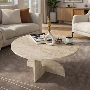 Τραπεζάκι σαλονιού Mara  χρώμα travertine Ø75x36,8εκ. - Pakobazaar