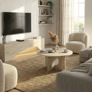Τραπεζάκι σαλονιού Mara  χρώμα travertine Ø75x36,8εκ. - Pakobazaar