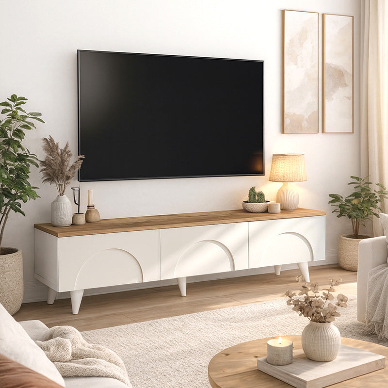 Έπιπλο τηλεόρασης Bono  χρώμα λευκό - sepet oak 150x32,3x42,1εκ. - Pakobazaar