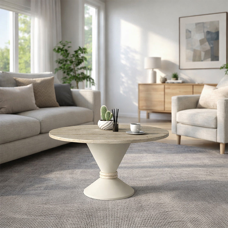 Τραπεζάκι σαλονιού Lepper  χρώμα travertine - sandstone Ø75x39,8εκ. - Pakobazaar