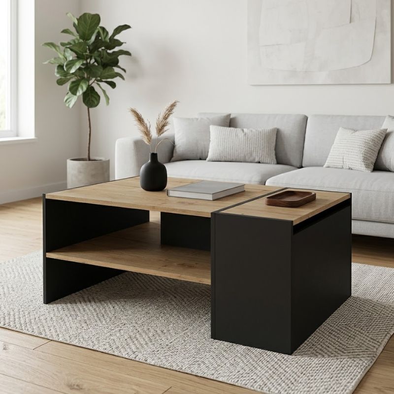 Τραπεζάκι σαλονιού Izia  χρώμα sapphire oak - ανθρακί 110x60x45εκ. - Pakobazaar