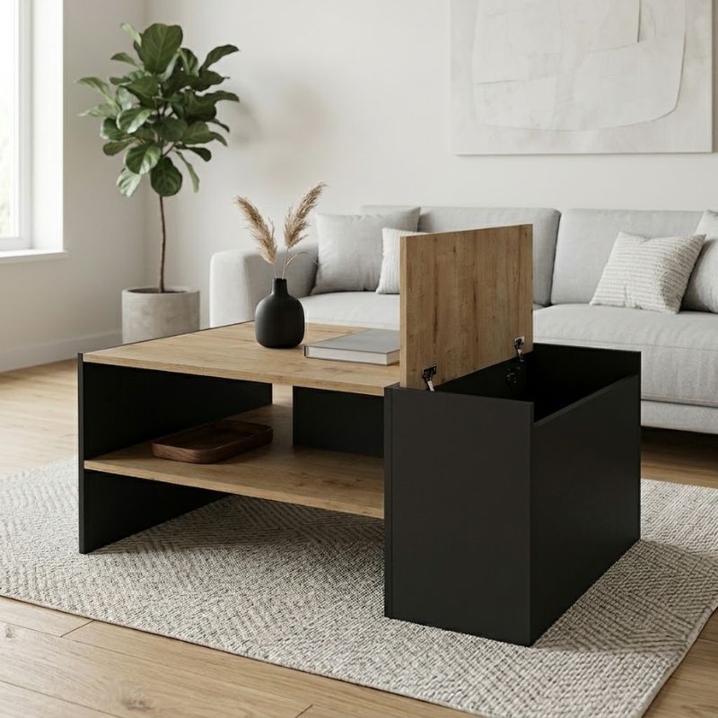 Τραπεζάκι σαλονιού Izia  χρώμα sapphire oak - ανθρακί 110x60x45εκ. - Pakobazaar