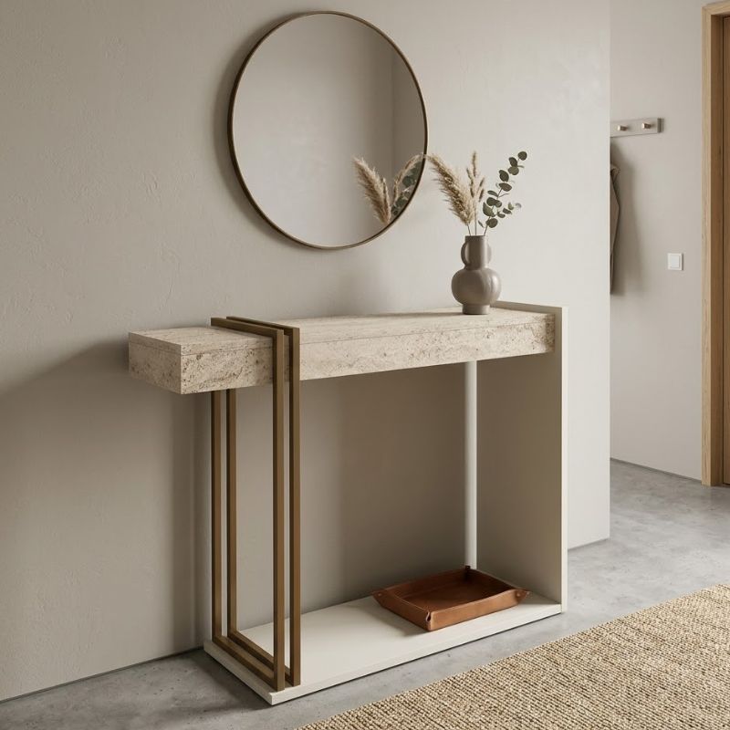 Κονσόλα Desca  χρώμα travertine - sandstone - χρυσό 91,8x29,6x74,2εκ. - Pakobazaar