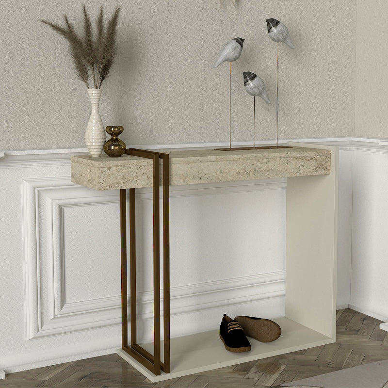 Κονσόλα Desca  χρώμα travertine - sandstone - χρυσό 91,8x29,6x74,2εκ. - Pakobazaar