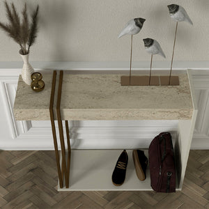Κονσόλα Desca  χρώμα travertine - sandstone - χρυσό 91,8x29,6x74,2εκ. - Pakobazaar