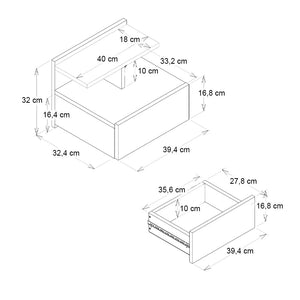 Κομοδίνο επιτοίχιο Mislina  χρώμα travertine 40x33,2x32εκ. - Pakobazaar