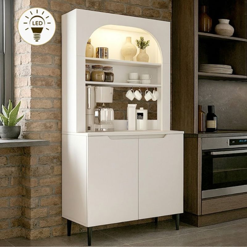 Έπιπλο κουζίνας με LED Melinta 2  χρώμα λευκό 90x40x181,8εκ. - Pakobazaar