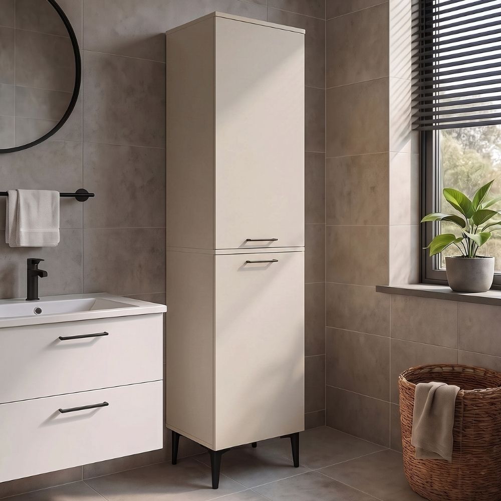 Ντουλάπι με καλάθι απλύτων Singa  χρώμα sandstone 45x40x180εκ.
