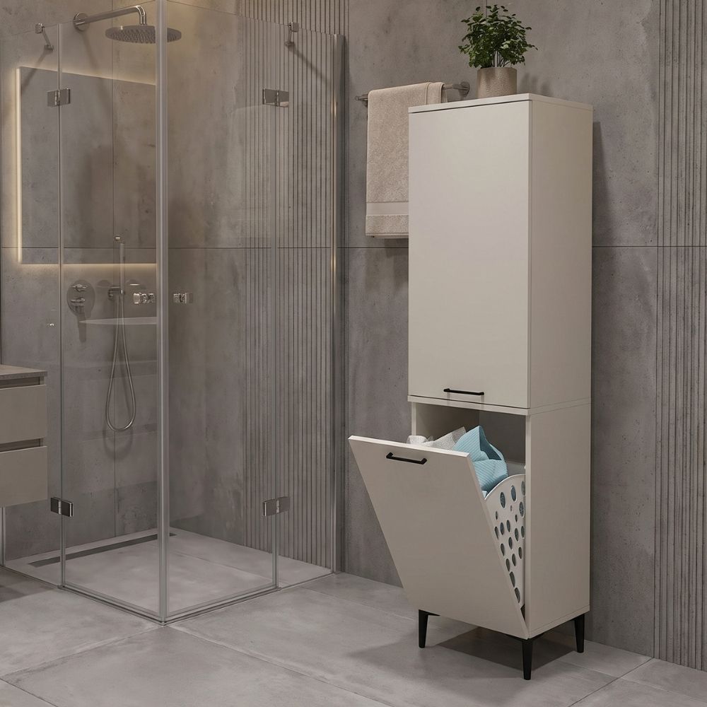 Ντουλάπι με καλάθι απλύτων Singa  χρώμα sandstone 45x40x180εκ.