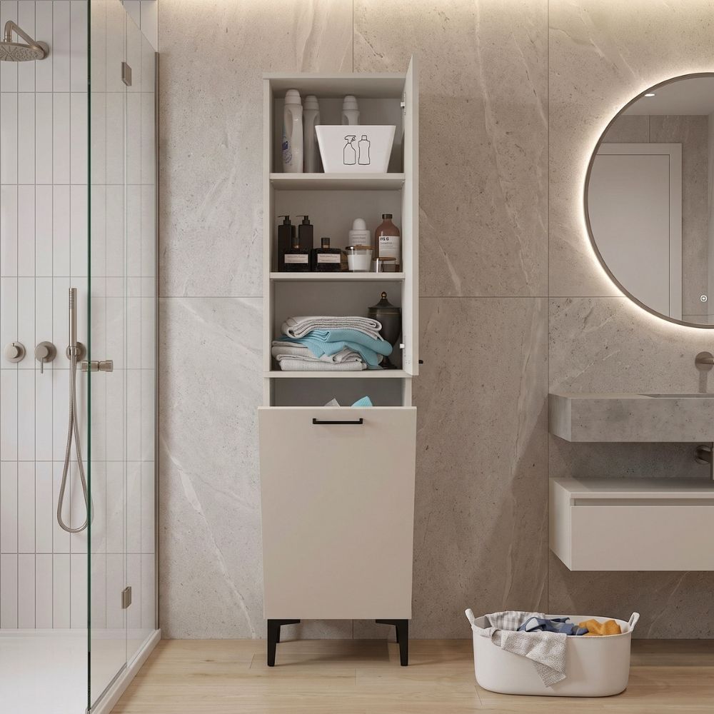 Ντουλάπι με καλάθι απλύτων Singa  χρώμα sandstone 45x40x180εκ.
