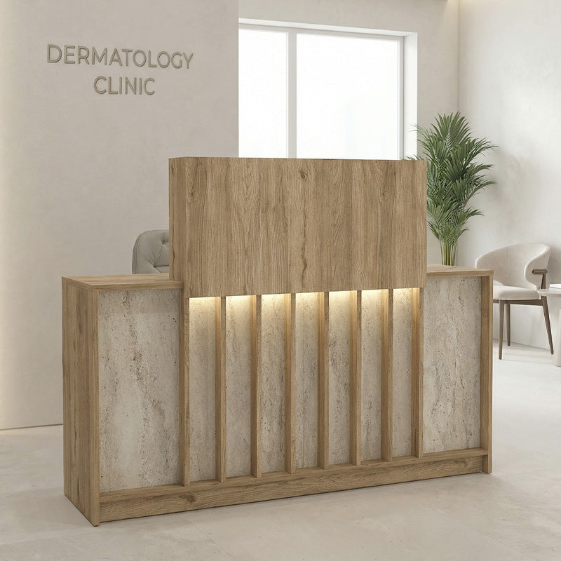 Γραφείο υποδοχής - reception Davis  με LED χρώμα sepet oak - travertine 150x41,8x115εκ. - Pakobazaar