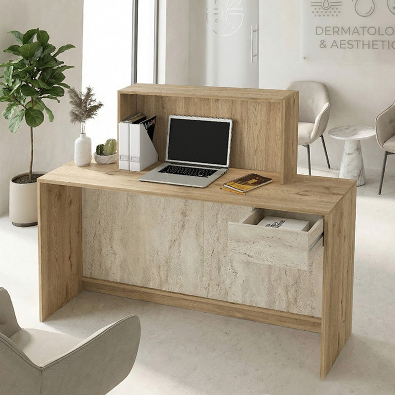 Γραφείο υποδοχής - reception Davis  με LED χρώμα sepet oak - travertine 150x41,8x115εκ. - Pakobazaar