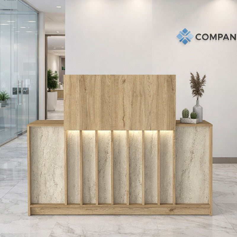 Γραφείο υποδοχής - reception Davis  με LED χρώμα sepet oak - travertine 150x41,8x115εκ. - Pakobazaar