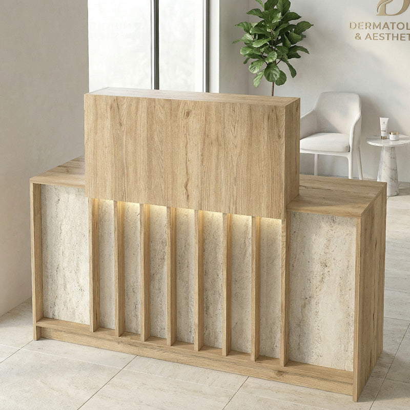 Γραφείο υποδοχής - reception Davis  με LED χρώμα sepet oak - travertine 150x41,8x115εκ. - Pakobazaar