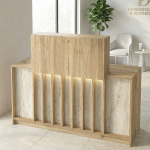 Γραφείο υποδοχής - reception Davis  με LED χρώμα sepet oak - travertine 150x41,8x115εκ. - Pakobazaar