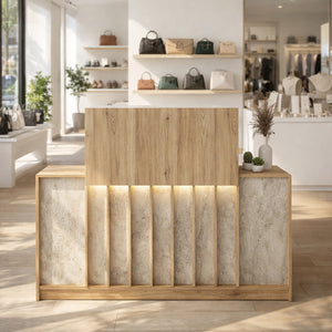 Γραφείο υποδοχής - reception Davis  με LED χρώμα sepet oak - travertine 150x41,8x115εκ. - Pakobazaar