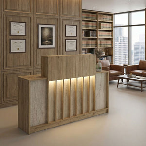 Γραφείο υποδοχής - reception Davis  με LED χρώμα sepet oak - travertine 150x41,8x115εκ. - Pakobazaar