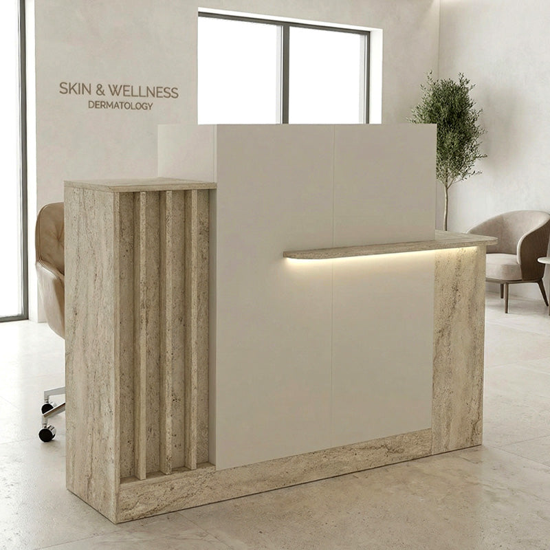 Γραφείο υποδοχής - reception Dayana  με LED χρώμα travertine - sandstone 150x85,2x120εκ. - Pakobazaar