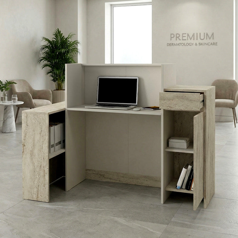 Γραφείο υποδοχής - reception Dayana  με LED χρώμα travertine - sandstone 150x85,2x120εκ. - Pakobazaar
