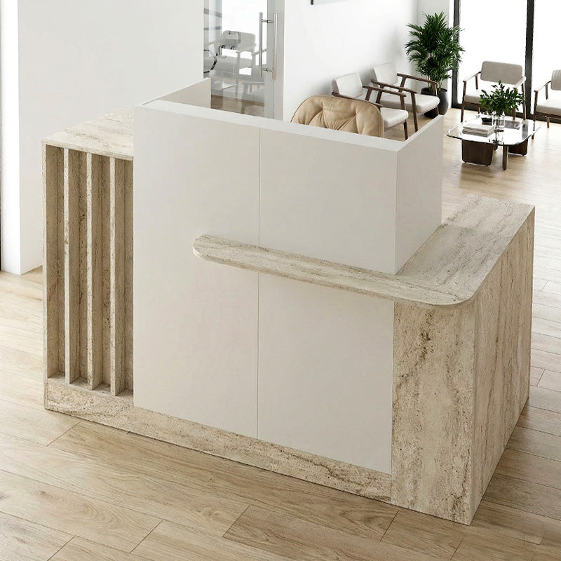 Γραφείο υποδοχής - reception Dayana  με LED χρώμα travertine - sandstone 150x85,2x120εκ. - Pakobazaar