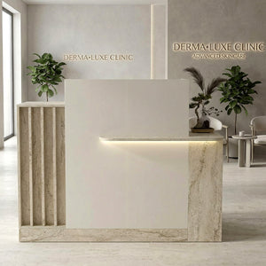 Γραφείο υποδοχής - reception Dayana  με LED χρώμα travertine - sandstone 150x85,2x120εκ. - Pakobazaar